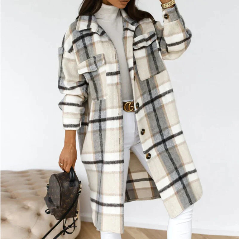 Joanne Wool Coat | Long & Stylish Plaid Winter Jacket