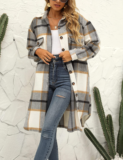 Joanne Wool Coat | Long & Stylish Plaid Winter Jacket