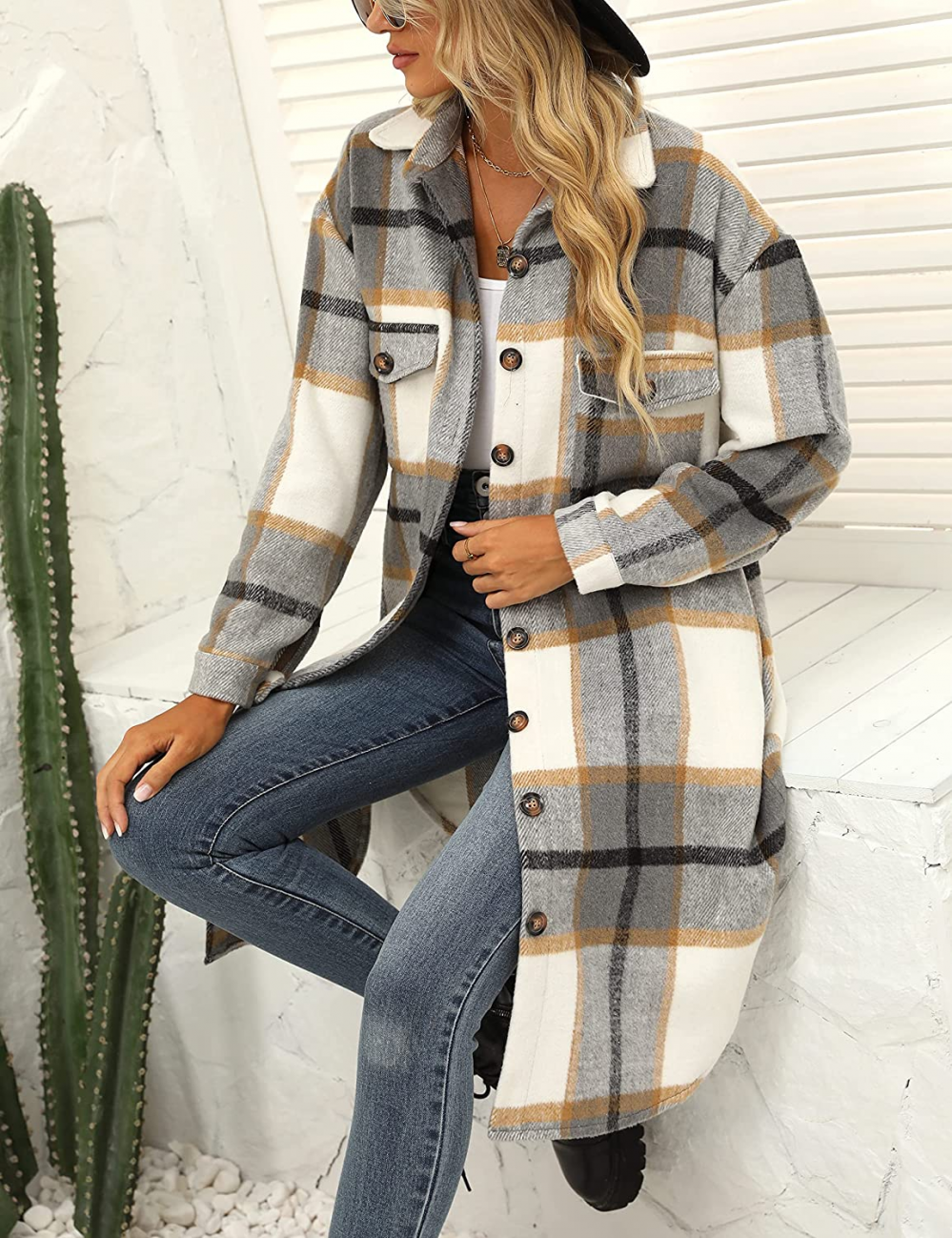 Joanne Wool Coat | Long & Stylish Plaid Winter Jacket