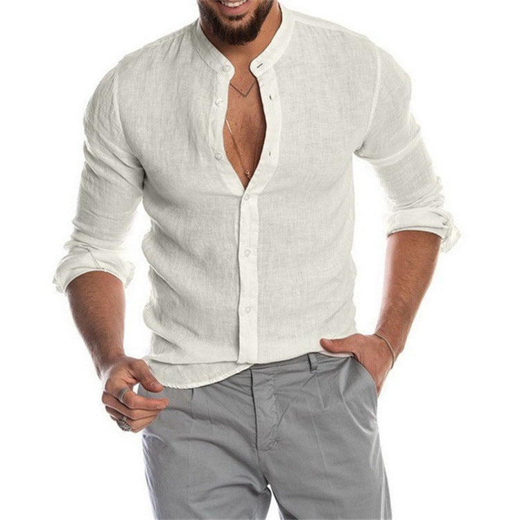 Jeff Long Sleeve Shirt | Trendy Mandarin Collar Linen Shirt for Men