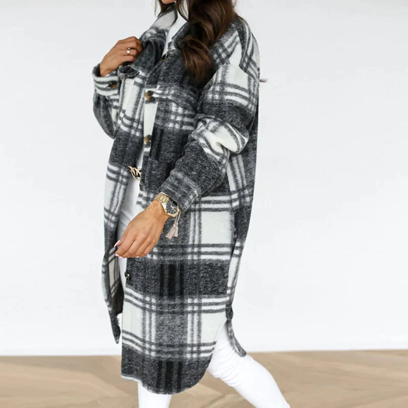 Joanne Wool Coat | Long & Stylish Plaid Winter Jacket