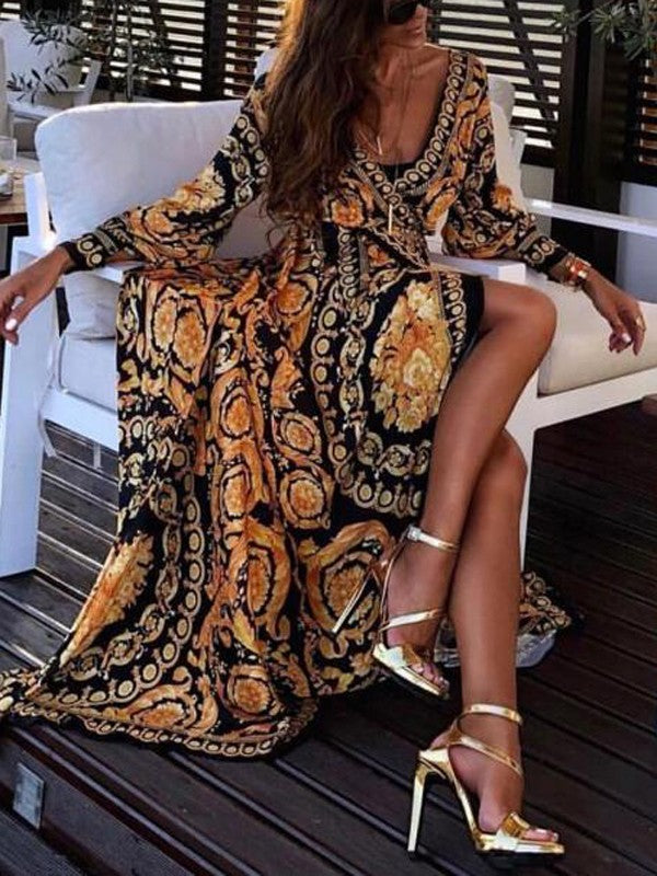 Boho Wrap Dress | Elegant Women's Dress with Slit