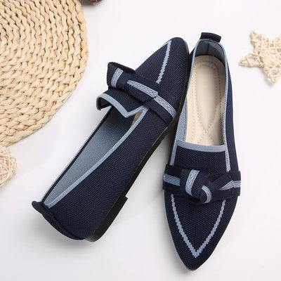 Bow Contrast Trim Point Toe Loafers | Elegant & Comfortable Slip-On Shoes