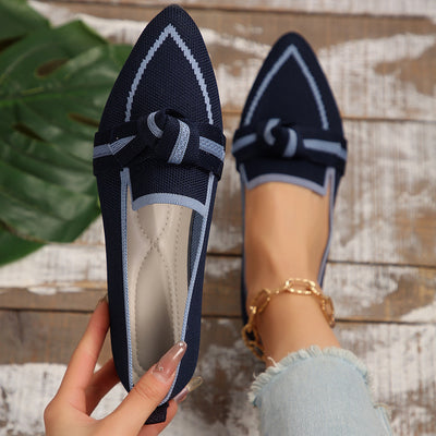 Bow Contrast Trim Point Toe Loafers | Elegant & Comfortable Slip-On Shoes