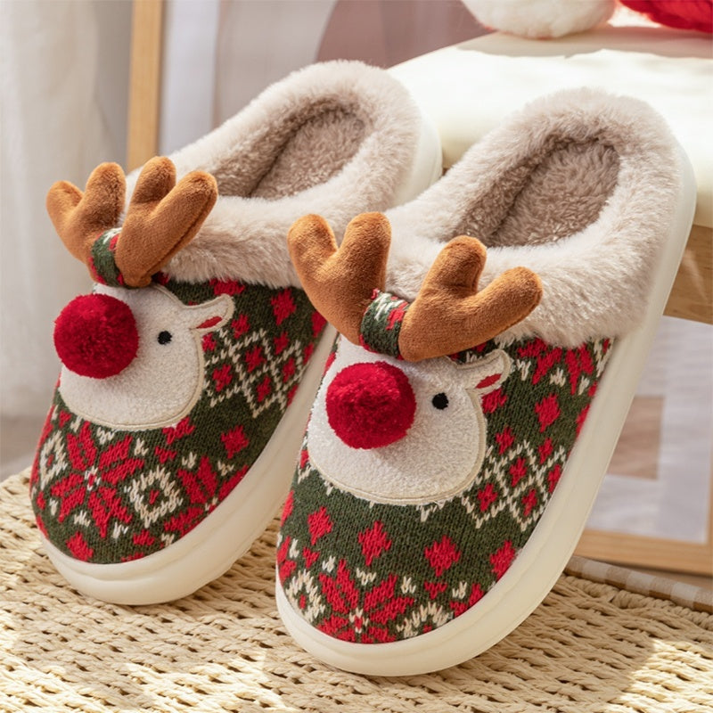 Adorable Christmas Slippers with Reindeer Design and Anti-Slip Sole