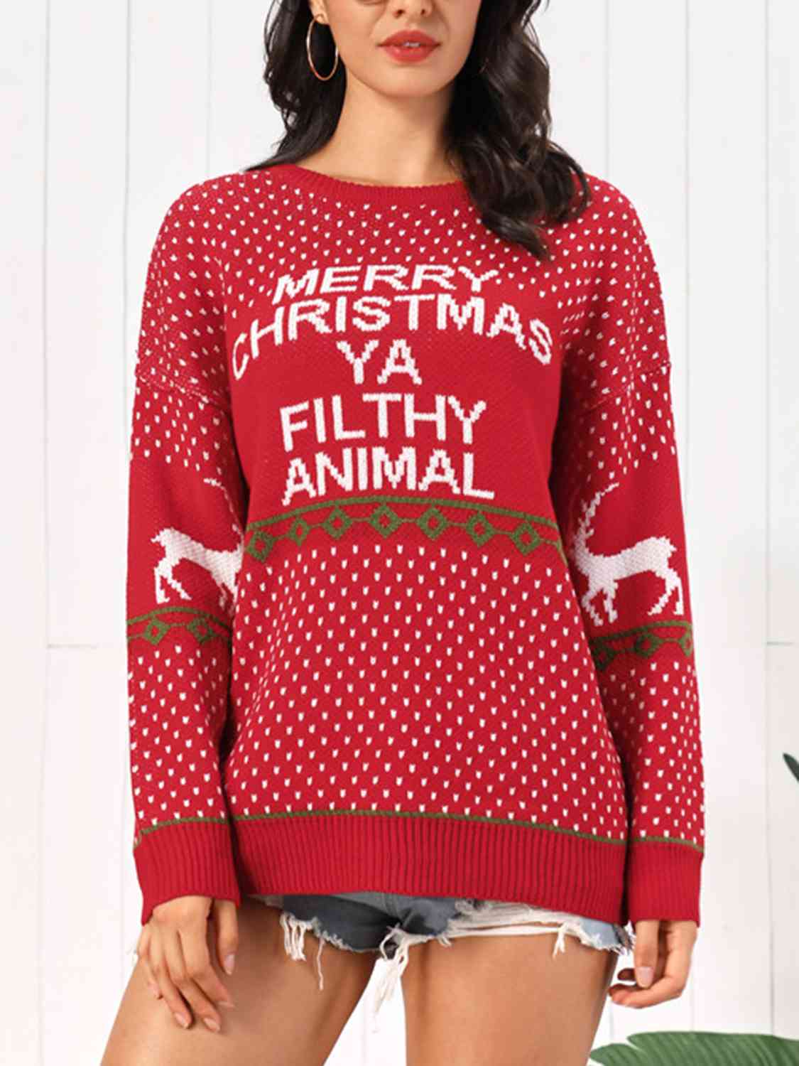 Christmas Element Round Neck Sweater | Cozy & Festive Holiday Essential