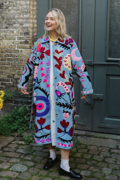 Rose Coat - Blue Bell Patterned Sustainable Jacket