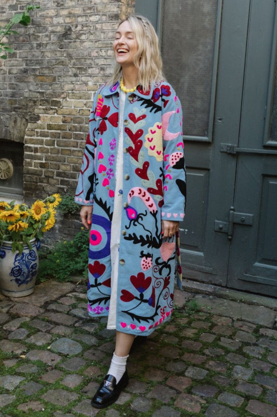 Rose Coat - Blue Bell Patterned Sustainable Jacket