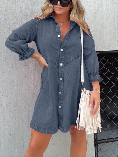 Aniek Denim dress with puff sleeves