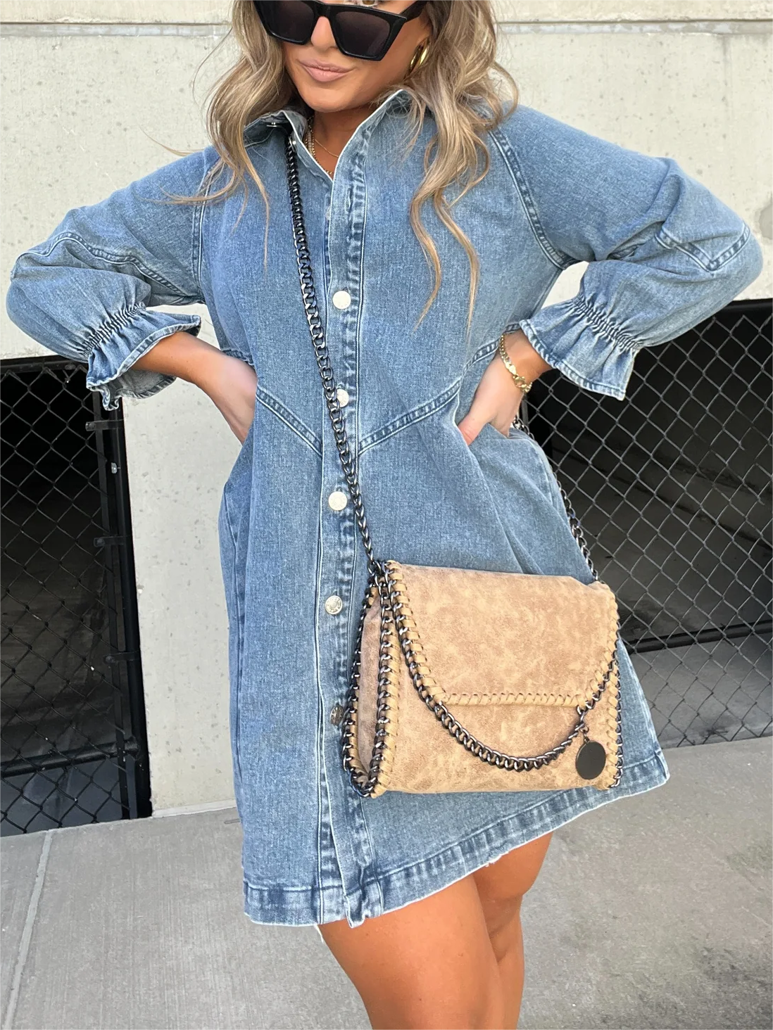 Aniek Denim dress with puff sleeves