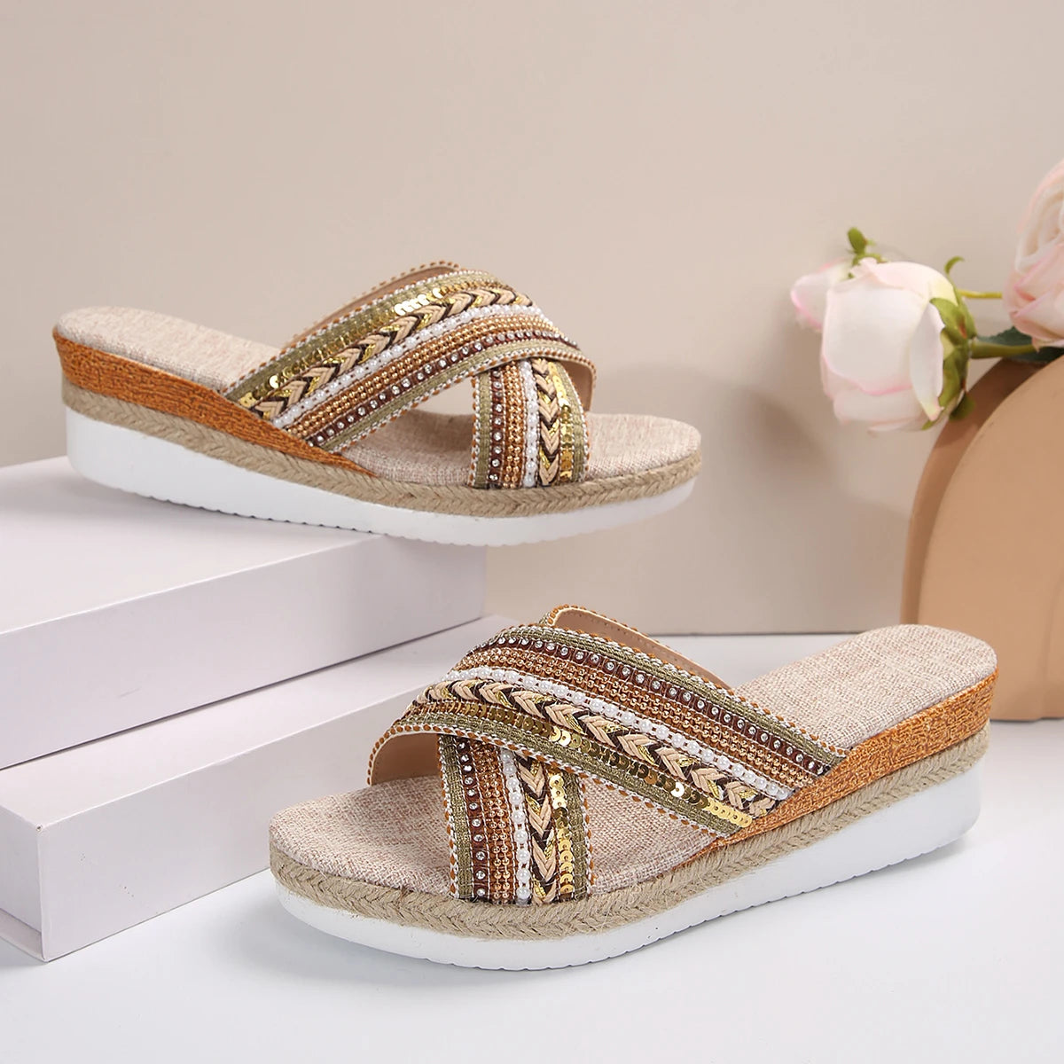 Bohemian Wedge Slippers