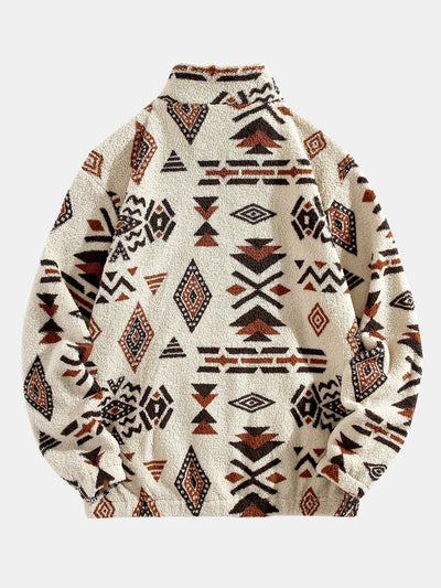 Quarter Zip Aztec Print Teddy Sweatshirt – Cozy, Stylish & Trendy