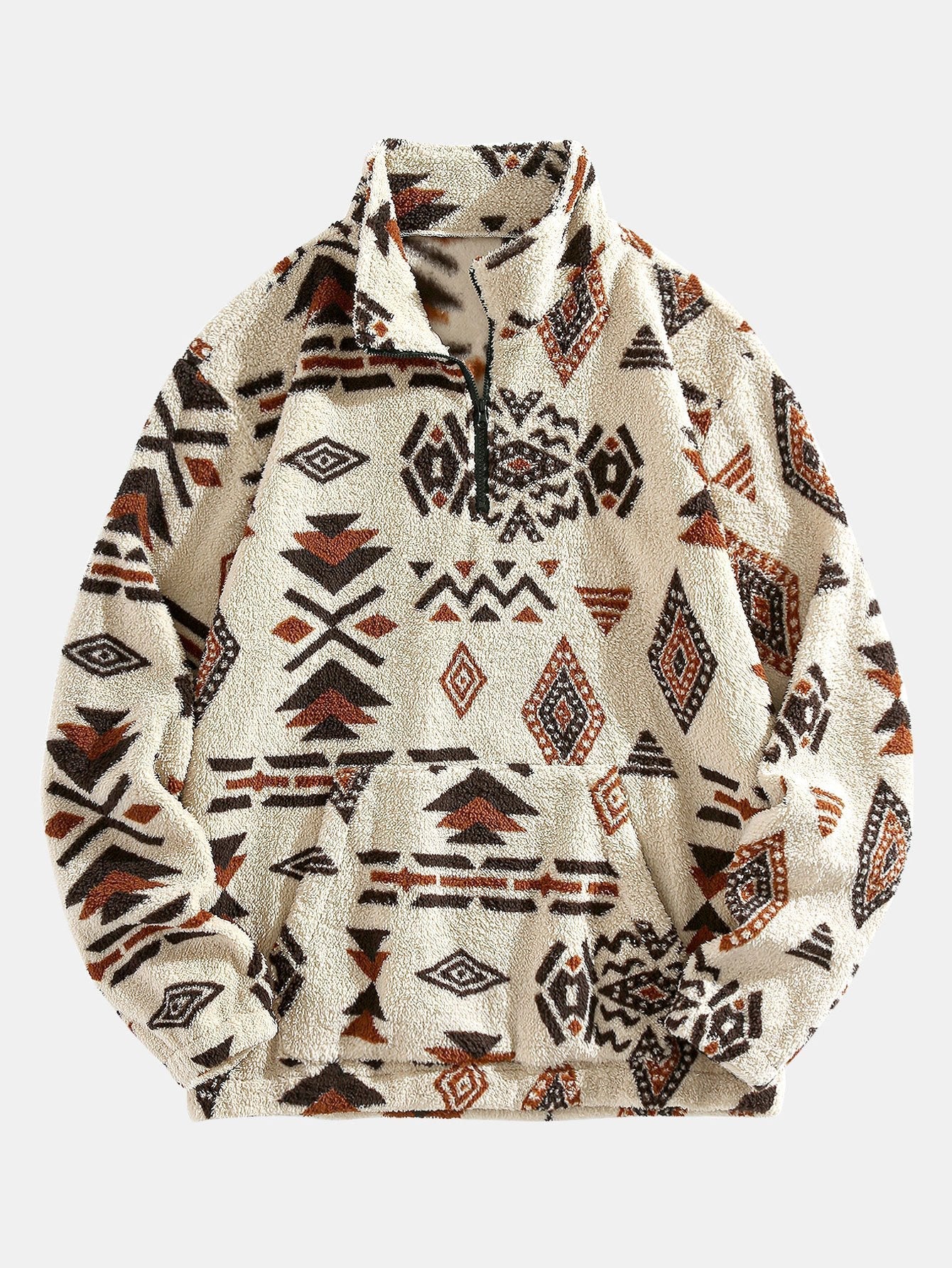 Quarter Zip Aztec Print Teddy Sweatshirt – Cozy, Stylish & Trendy