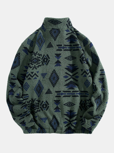 Quarter Zip Aztec Print Teddy Sweatshirt – Cozy, Stylish & Trendy