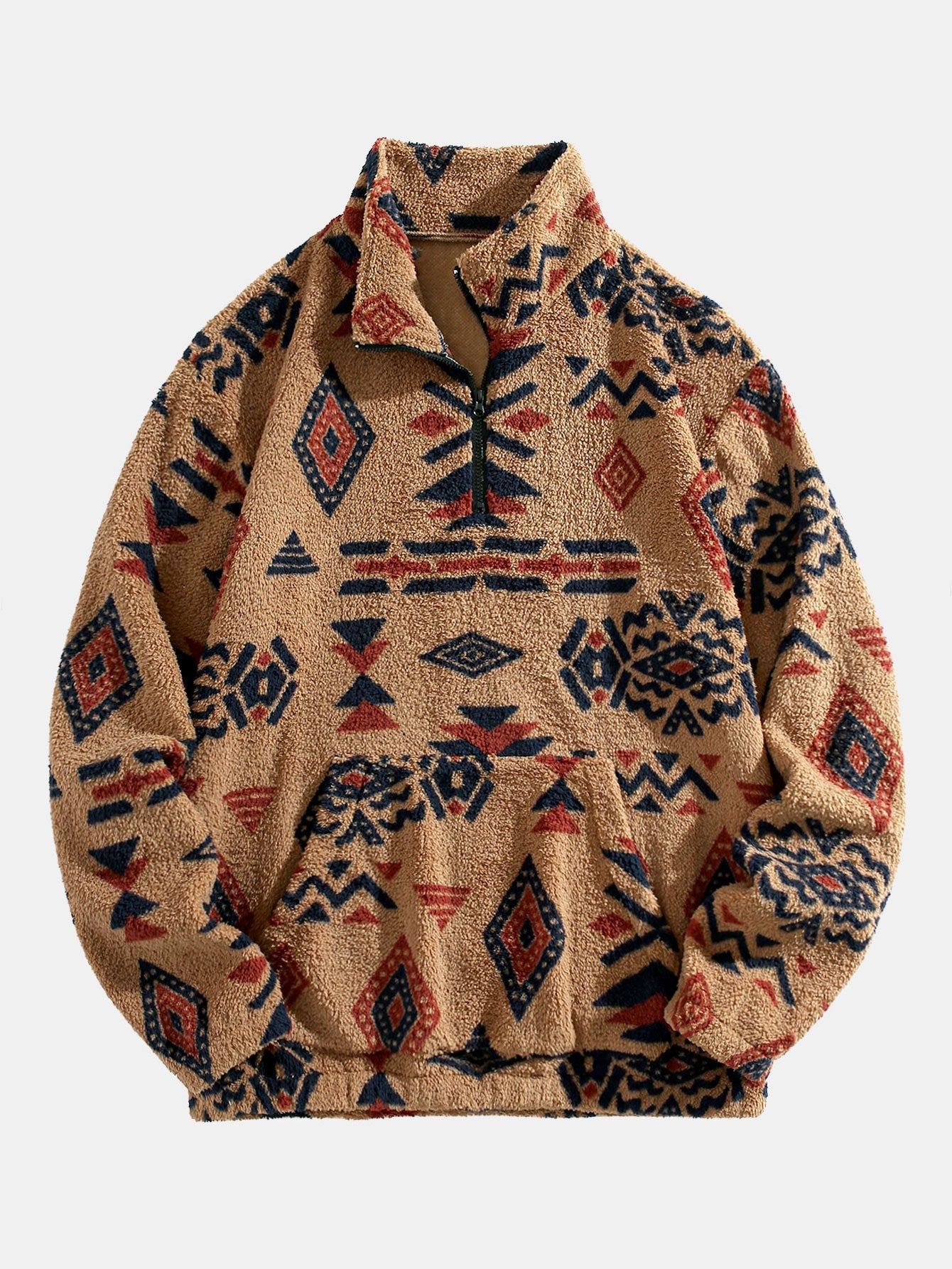 Quarter Zip Aztec Print Teddy Sweatshirt – Cozy, Stylish & Trendy