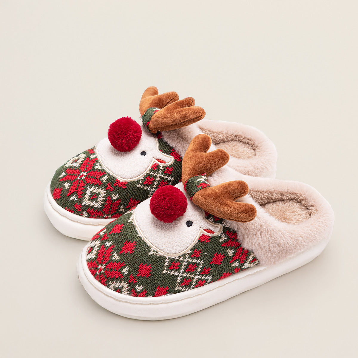 Adorable Christmas Slippers with Reindeer Design and Anti-Slip Sole