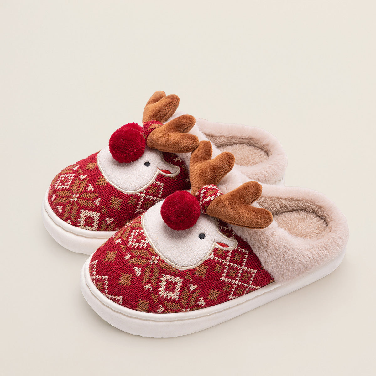 Adorable Christmas Slippers with Reindeer Design and Anti-Slip Sole