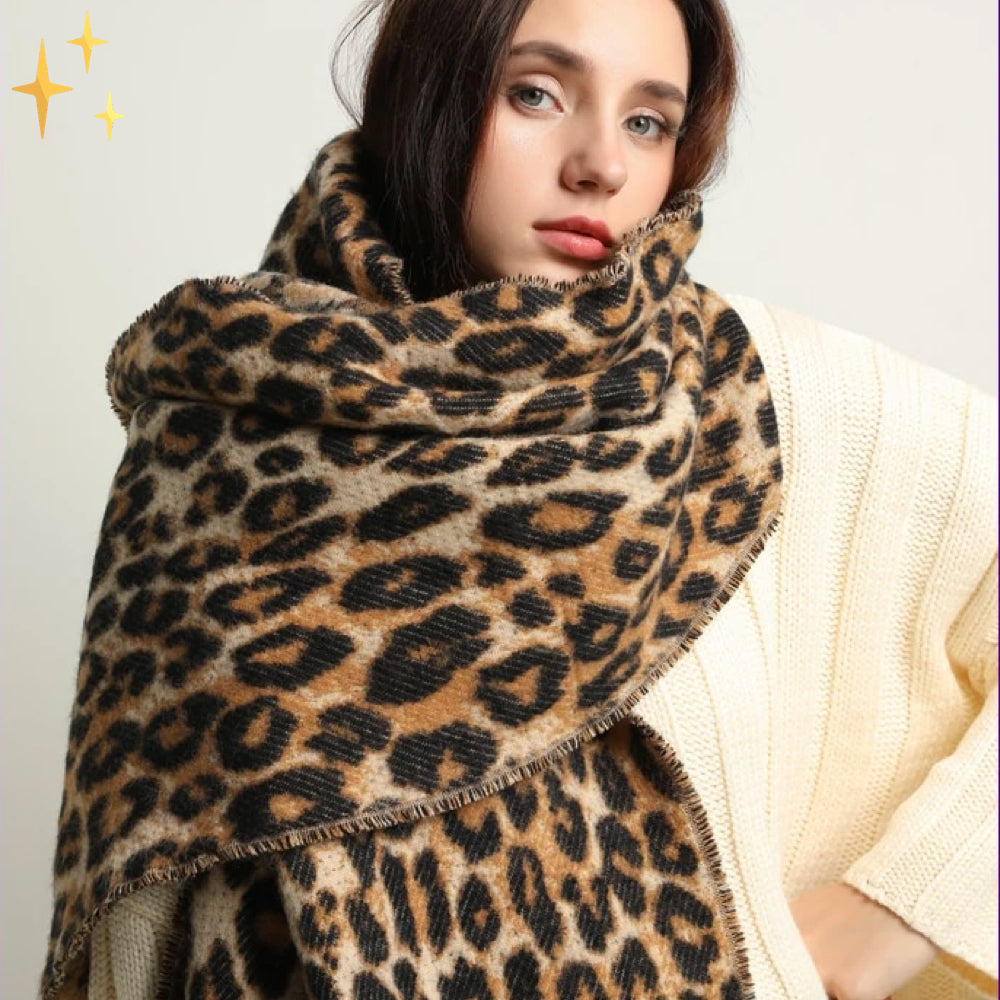 Megan XL Warm & Soft Leopard Print Scarf with Tassels