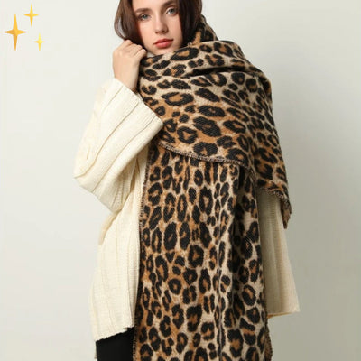 Megan XL Warm & Soft Leopard Print Scarf with Tassels