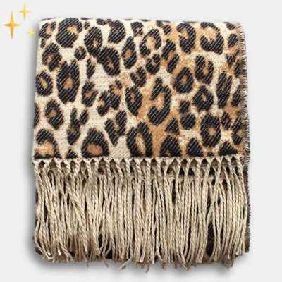 Megan XL Warm & Soft Leopard Print Scarf with Tassels