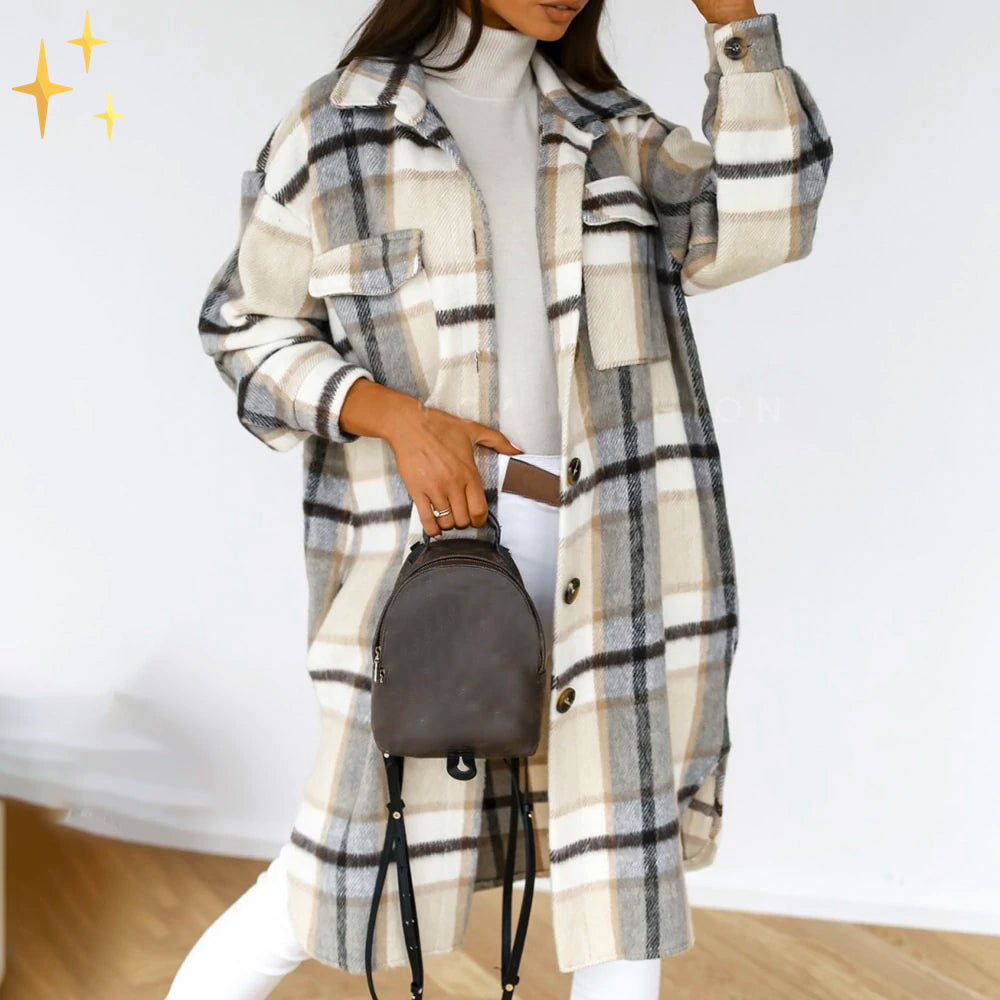 Luna | Lightweight Plaid Spring Midi Coat – Perfect for Breezy Days