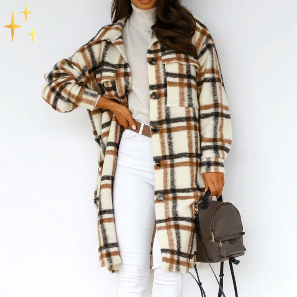 Luna | Lightweight Plaid Spring Midi Coat – Perfect for Breezy Days