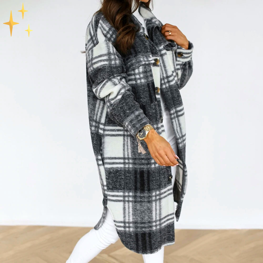 Luna | Lightweight Plaid Spring Midi Coat – Perfect for Breezy Days