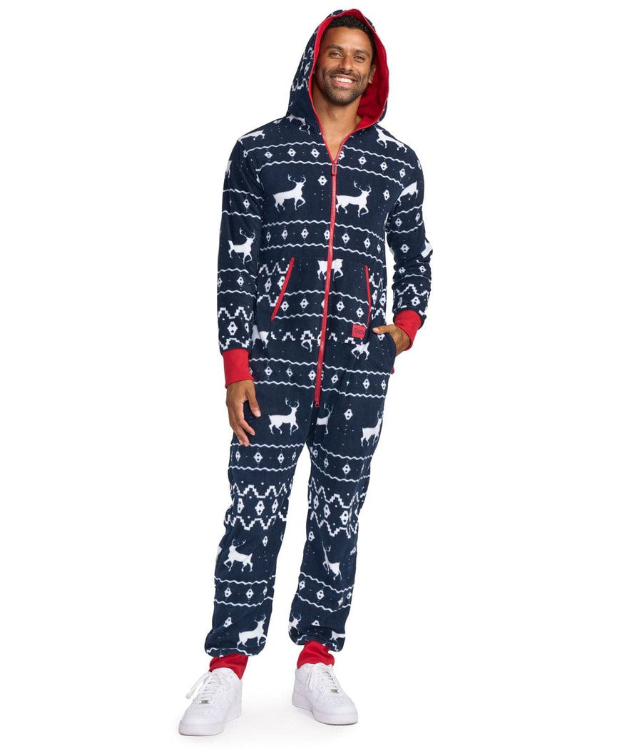 Blue Reindeer Onesie | Christmas Holiday Jumpsuit for Men