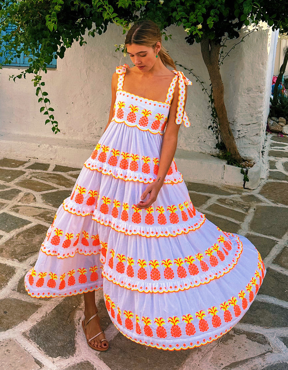 Pineapple Cross Stitch Athens Dress – Handcrafted Elegance for Every Occasion