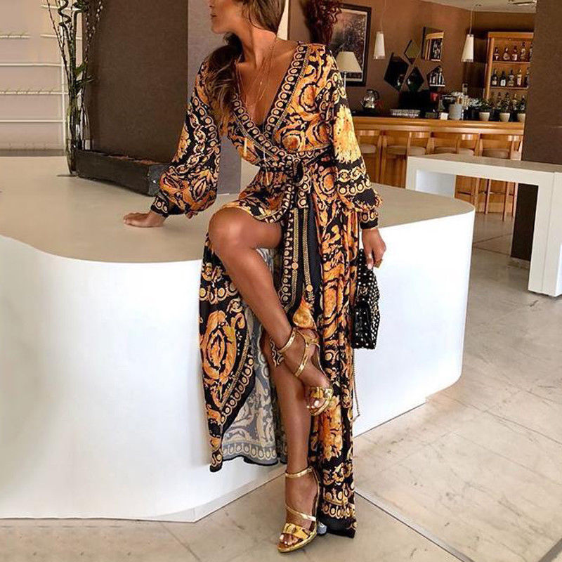 Boho Wrap Dress | Elegant Women's Dress with Slit